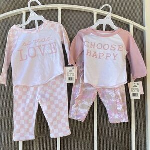 Girls 2-Pack Pink 'Choose Happy' & 'Spread Love' Sets -sizes 3-6 and 6-9 months